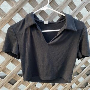 Black Collared Baby Tee Crop Top